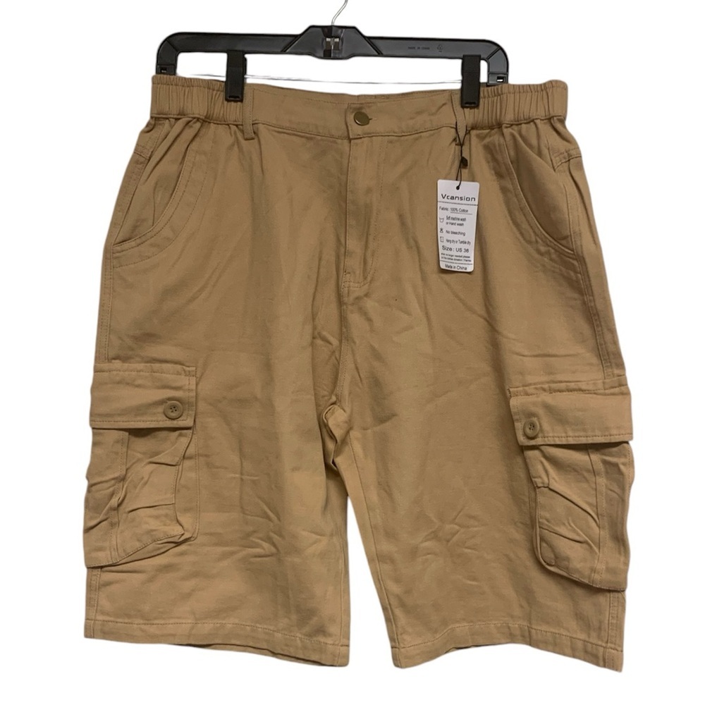 NEW Vcansion mens cargo shorts warm sand six pockets cotton casual waist 36